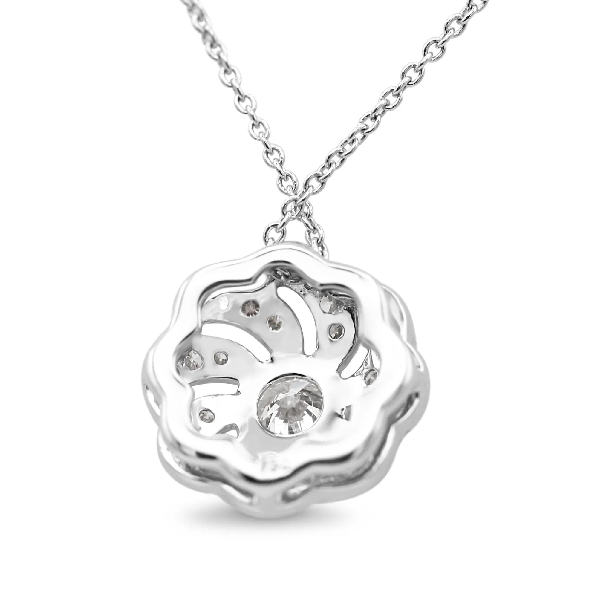 18ct White Gold Diamond Swirl Pendant Necklace 17"