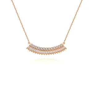 18k Gold Curve Shape with Rectangle Diamond Necklace