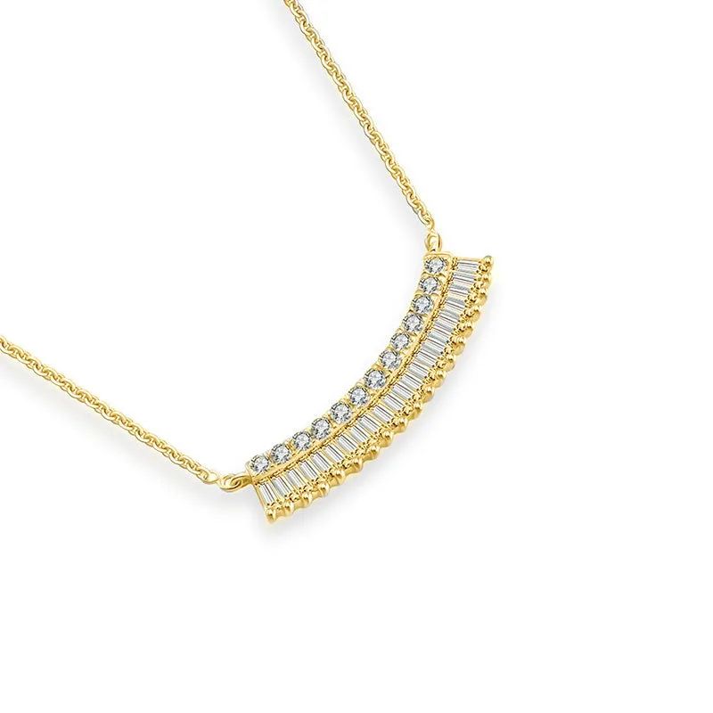 18k Gold Curve Shape with Rectangle Diamond Necklace