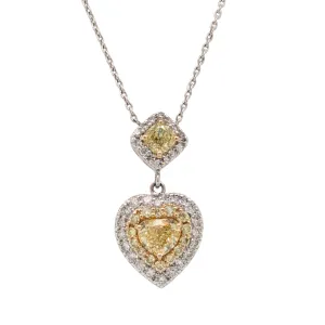 18K Two Tone Double Yellow Diamond Heart Drop Necklace