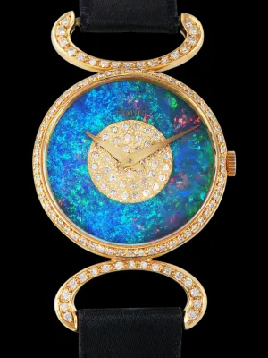 1970s Piaget Cocktail Watch 18K YG (Ref. 9005 DB) Fire Opal & Pave Diamond Dial W/ Box