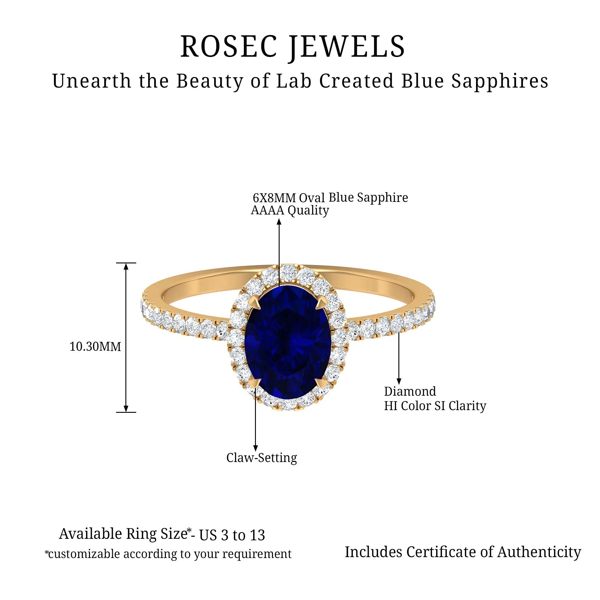 2 CT Oval Cut Lab Created Blue Sapphire Ring with Diamond Halo and Side Stones