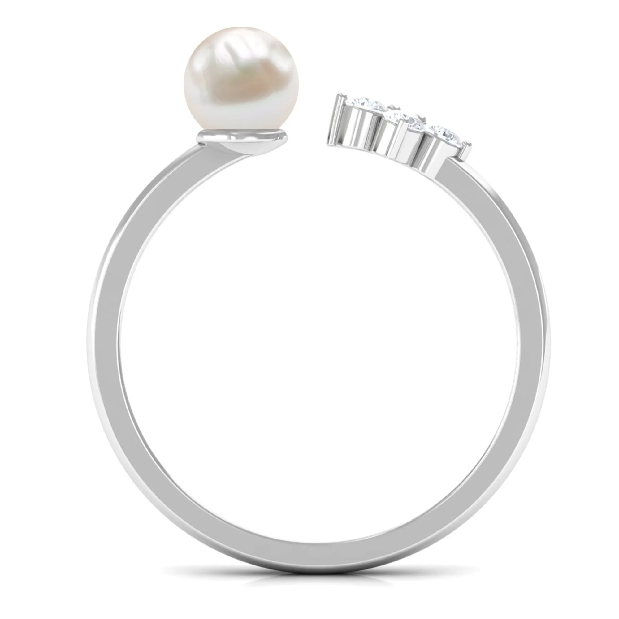 2.25 CT Freshwater Pearl and Diamond Minimal Cuff Ring