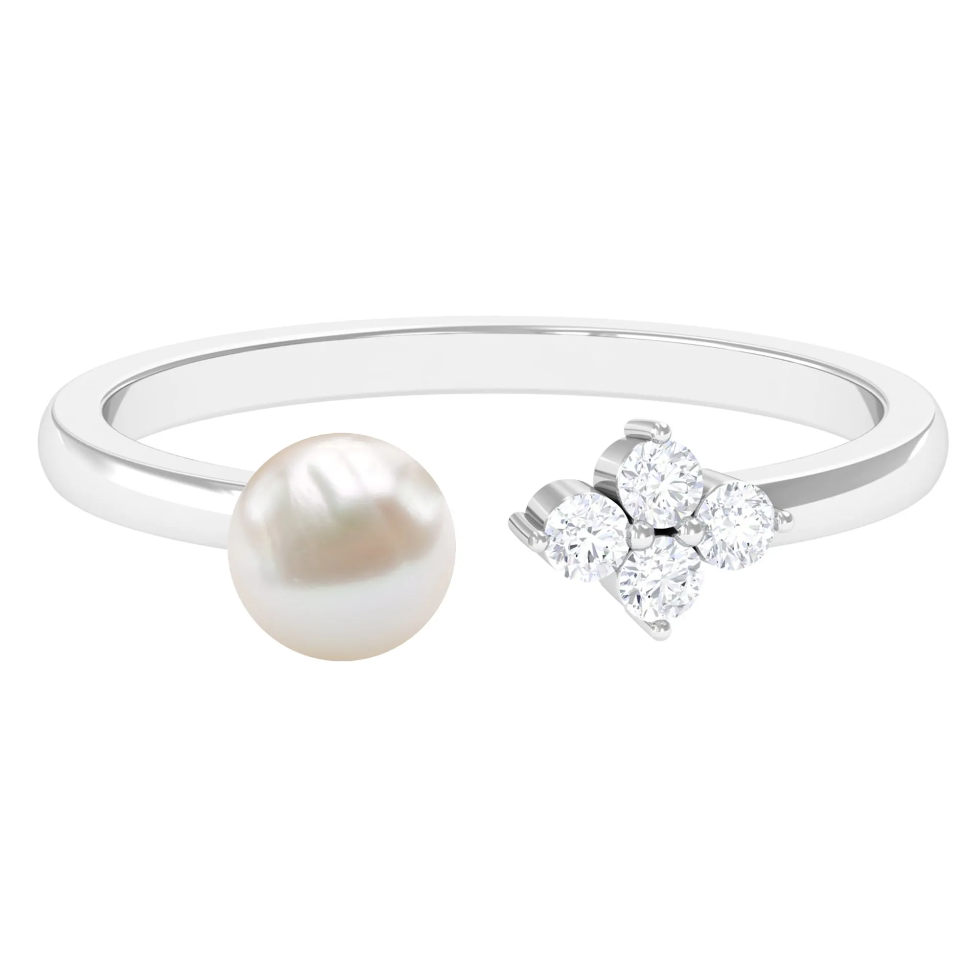 2.25 CT Freshwater Pearl and Diamond Minimal Cuff Ring