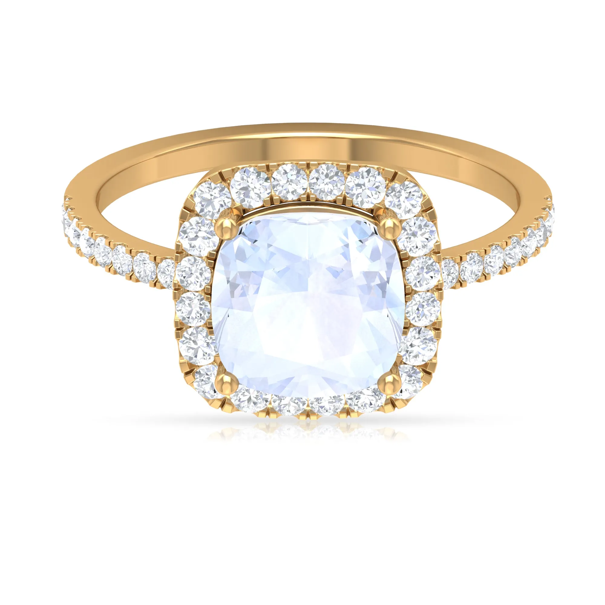 2.50 CT Cushion Shape Moonstone and Moissanite Accent Engagement Ring For Women