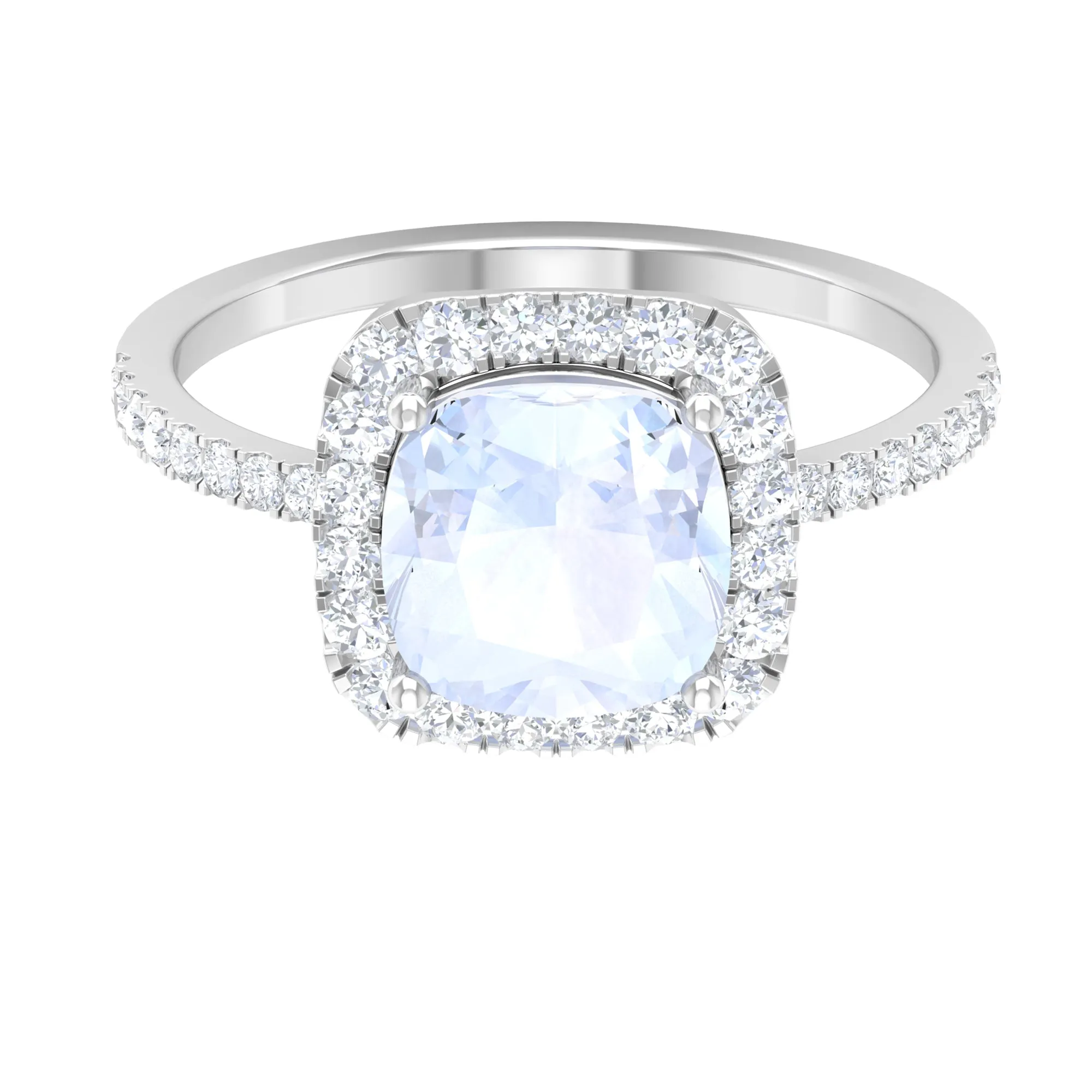 2.50 CT Cushion Shape Moonstone and Moissanite Accent Engagement Ring For Women