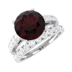 2.75 CT Solitaire Garnet Engagement Ring Set with Diamond