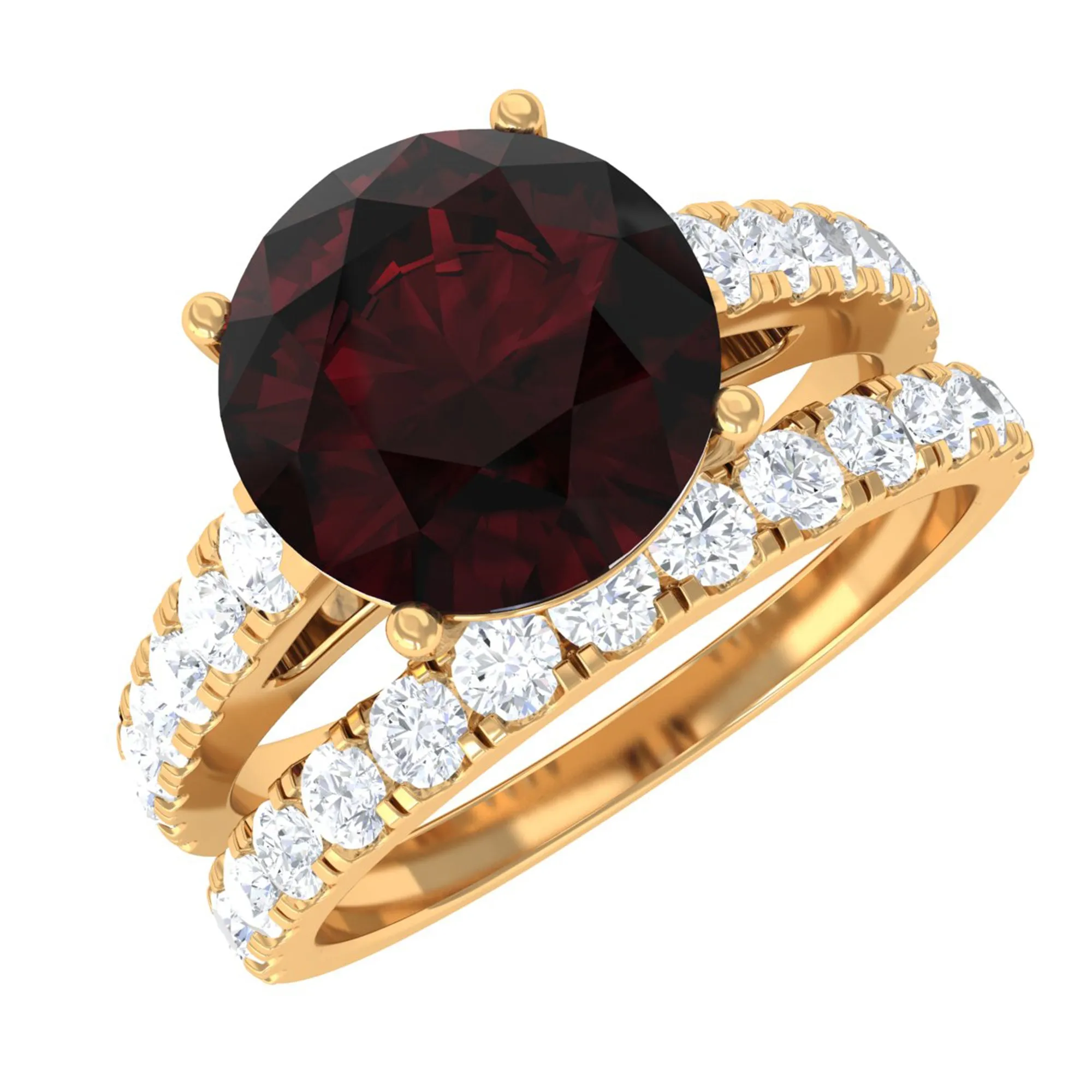 2.75 CT Solitaire Garnet Engagement Ring Set with Diamond