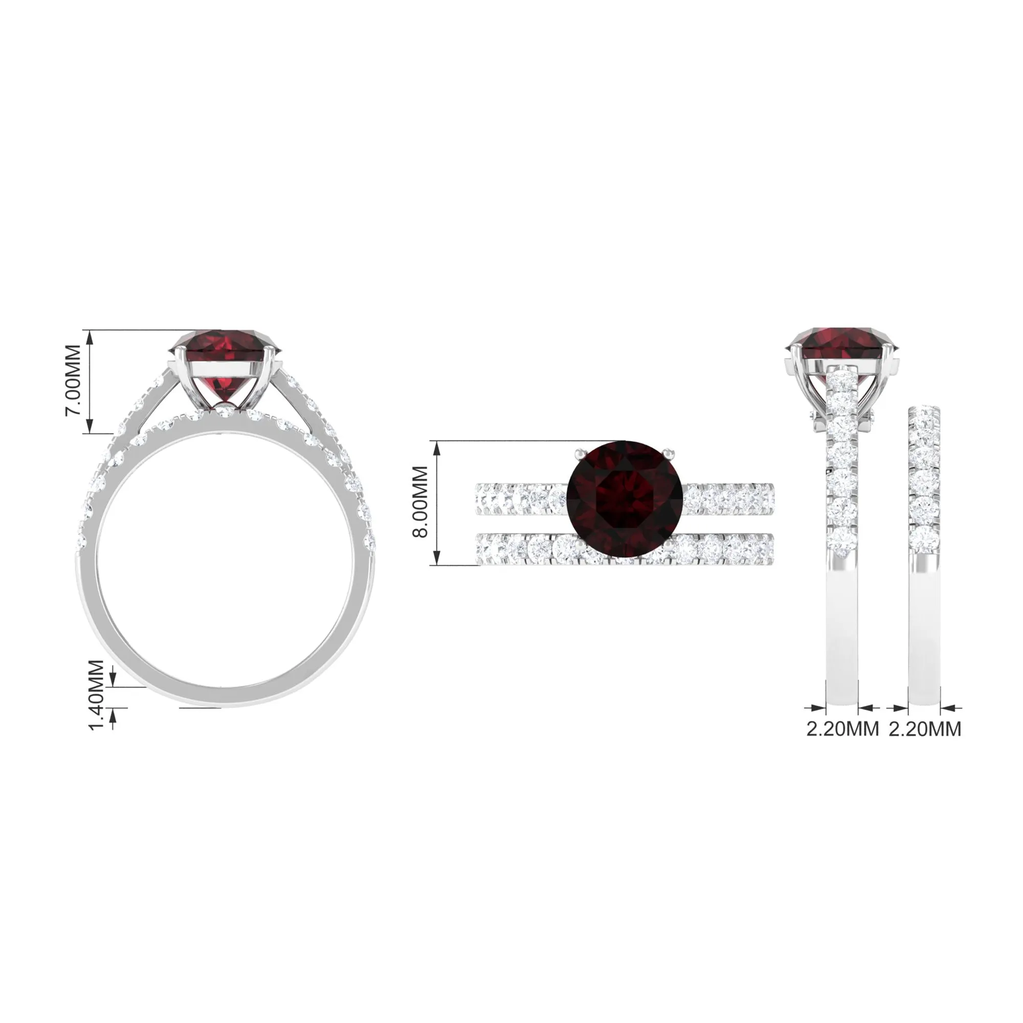 2.75 CT Solitaire Garnet Engagement Ring Set with Diamond