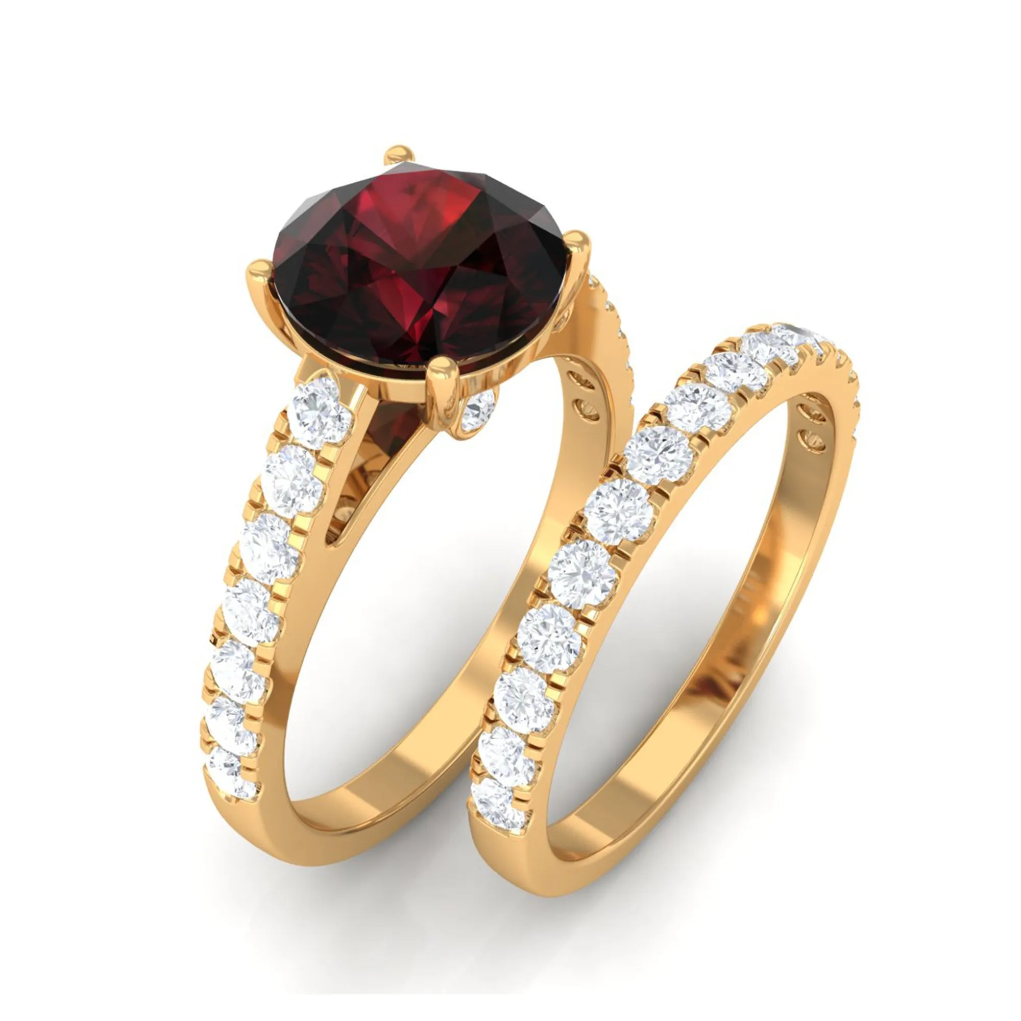 2.75 CT Solitaire Garnet Engagement Ring Set with Diamond