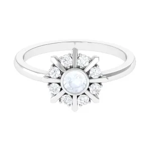 3/4 Carat Bezel Set Moonstone and Diamond Statement Ring