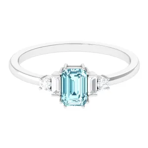 3/4 CT Aquamarine Solitaire Engagement Ring with Diamond