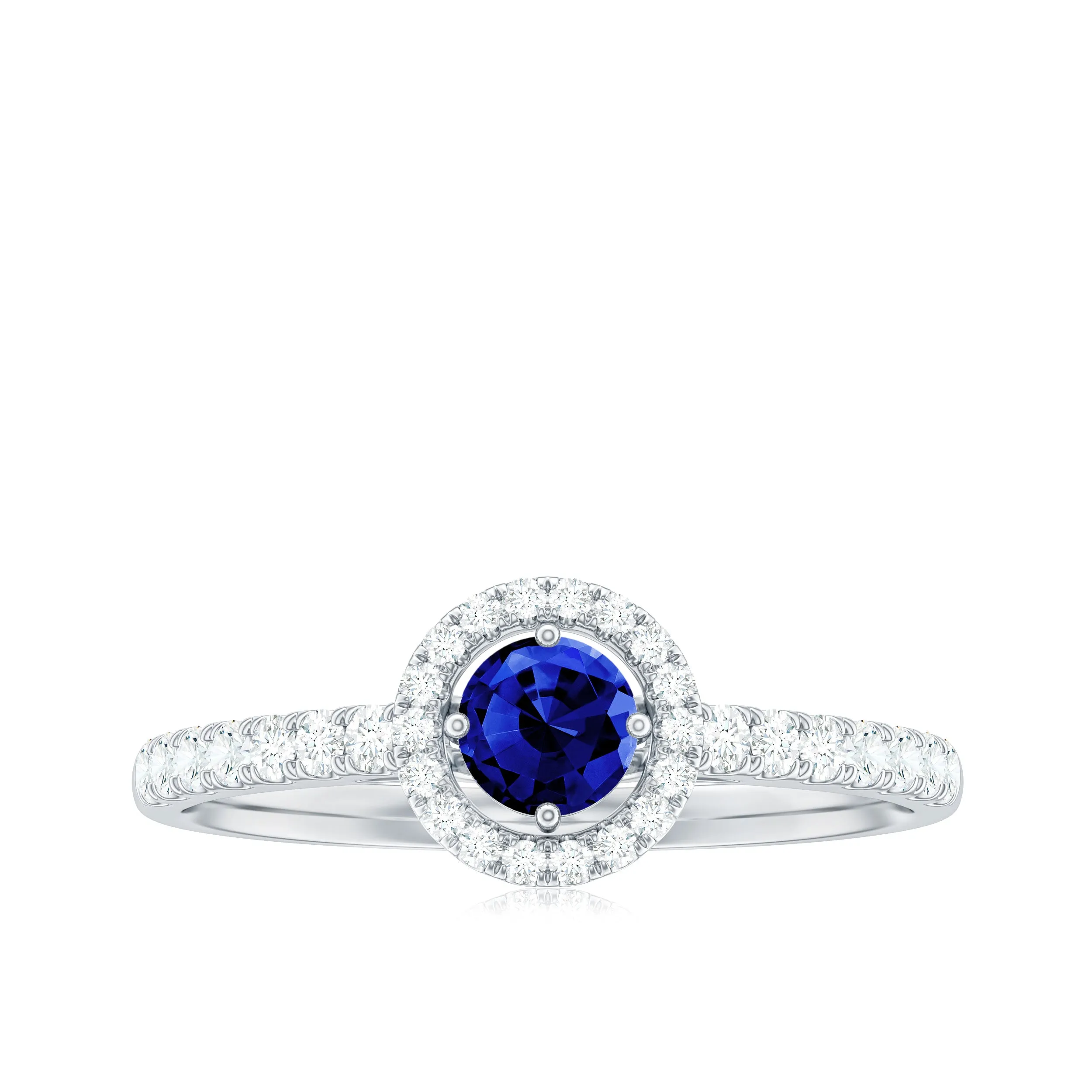 3/4 CT Created Blue Sapphire Engagement Ring with Diamond