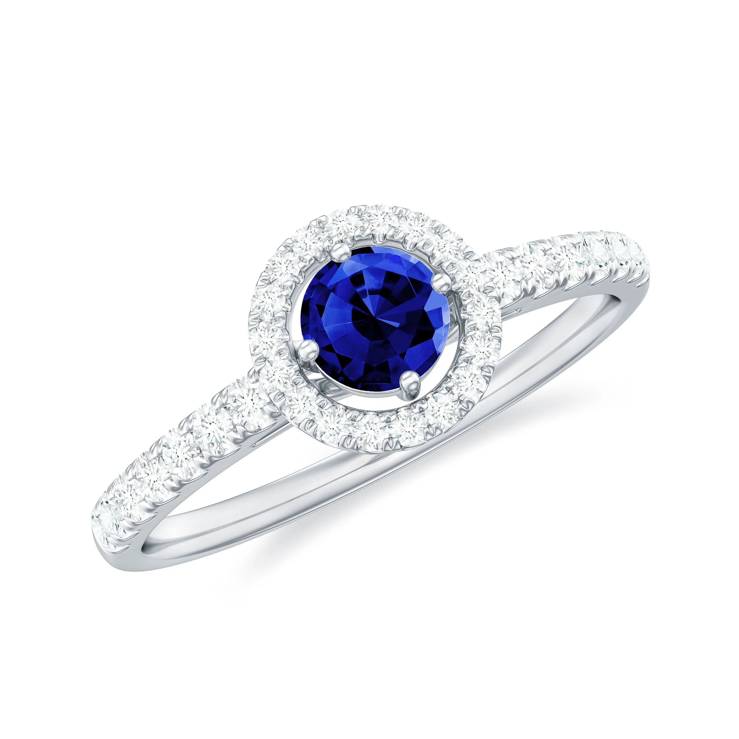 3/4 CT Created Blue Sapphire Engagement Ring with Diamond