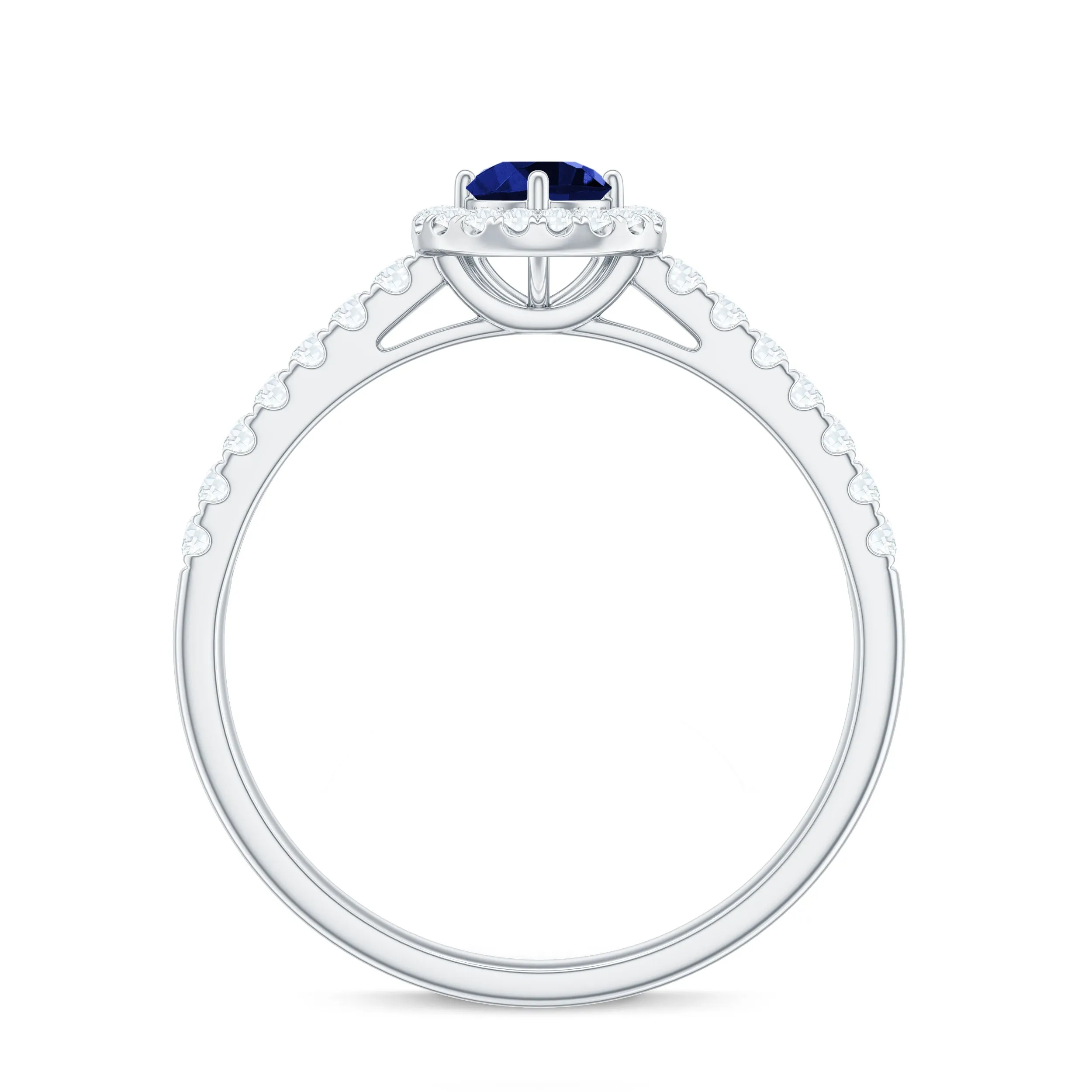 3/4 CT Created Blue Sapphire Engagement Ring with Diamond