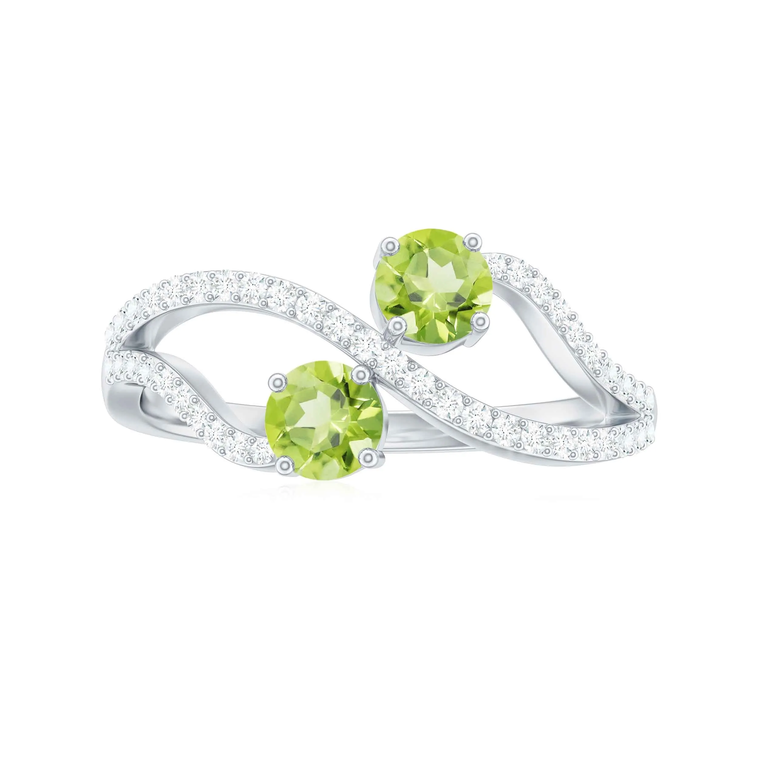 3/4 CT Minimal Peridot and Diamond Engagement Ring