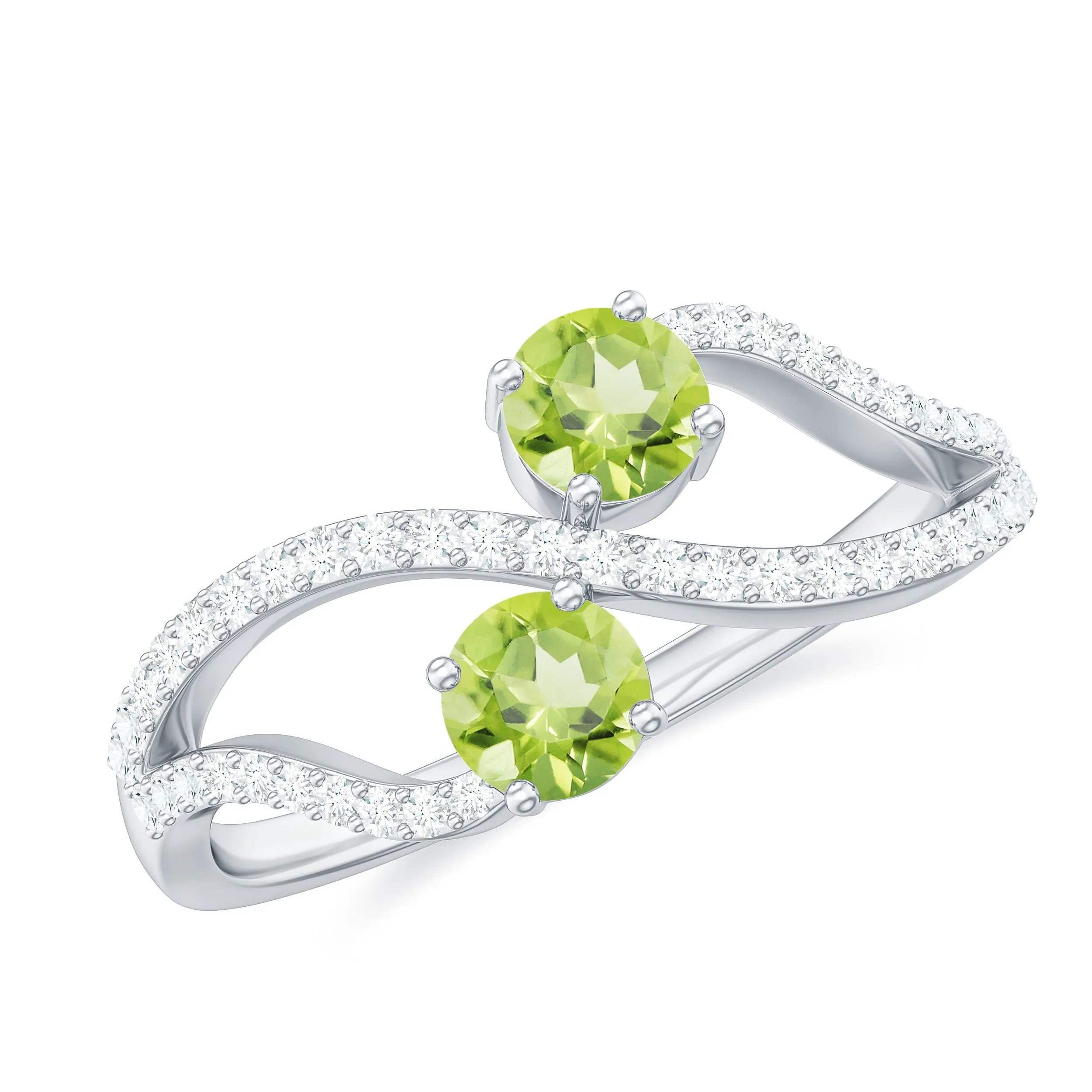 3/4 CT Minimal Peridot and Diamond Engagement Ring