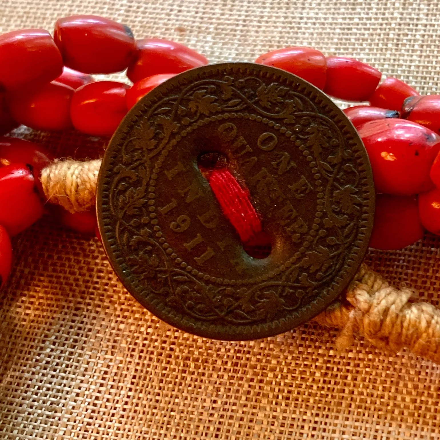 4-Strand Coral Glass Naga Necklace