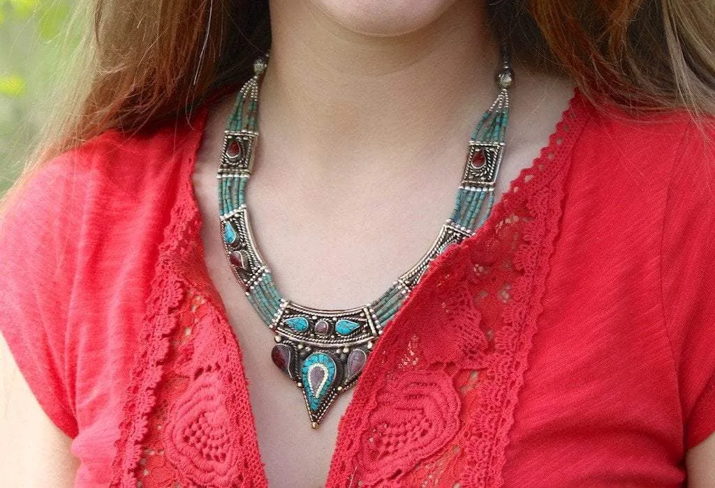 6 strands of Turquoise Tibetan Necklace JN308