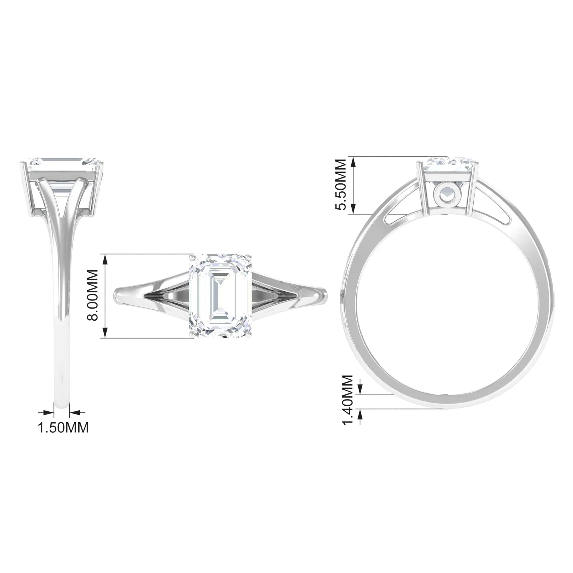 6X8 MM Octagon Cut Solitaire Moissanite Split Shank Engagement Ring