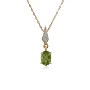 9 karat Gelbes Gold Peridot & Diamant 18zoll Halskette