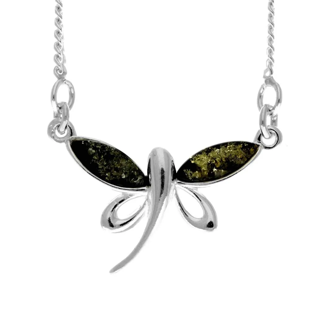 925 Sterling Silver & Genuine Baltic Amber Butterfly Modern Necklace - GL925