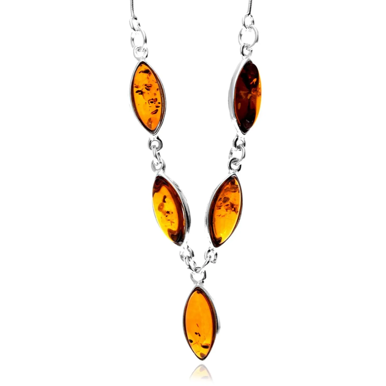 925 Sterling Silver & Genuine Baltic Amber Classic Necklace - 6163