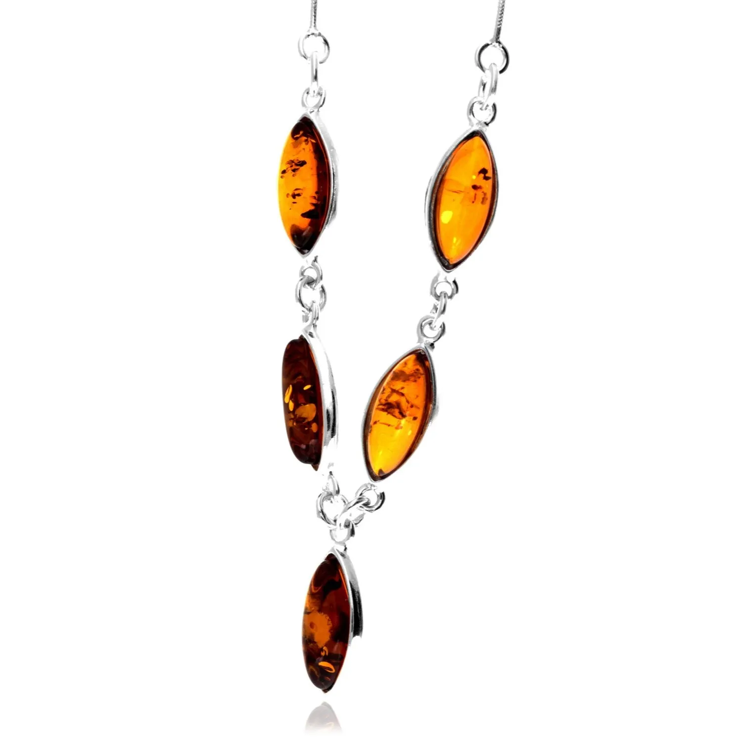 925 Sterling Silver & Genuine Baltic Amber Classic Necklace - 6163