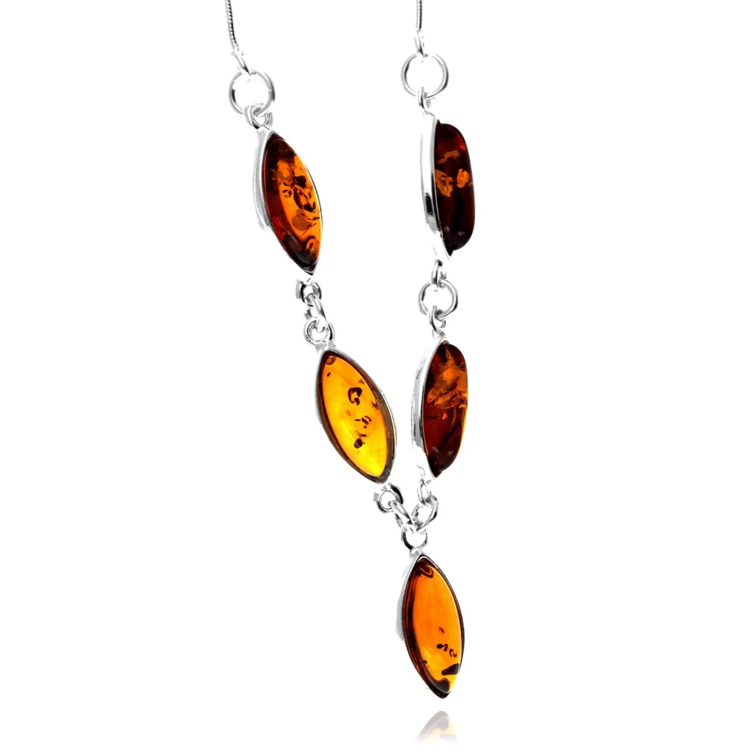 925 Sterling Silver & Genuine Baltic Amber Classic Necklace - 6163