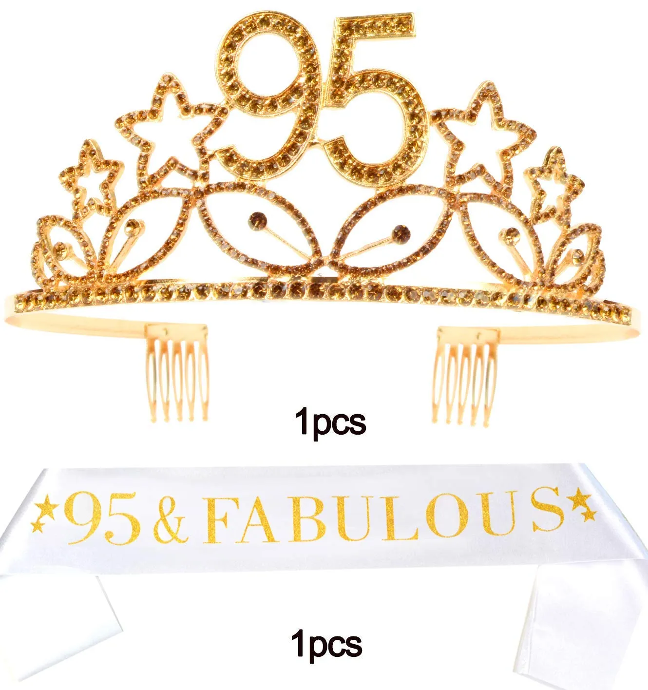 95th Birthday Gifts for Woman, 95th Birthday Tiara and Sash Gold, HAPPY 95th Birthday