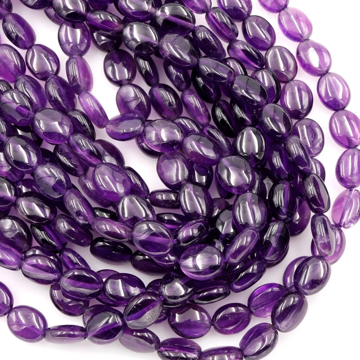 AA Natural Amethyst Oval Beads 10mm x 8mm Smooth Nugget Good For Earrings Genuine Real Rich Purple Amethyst Gemstone Beads 16" Strand