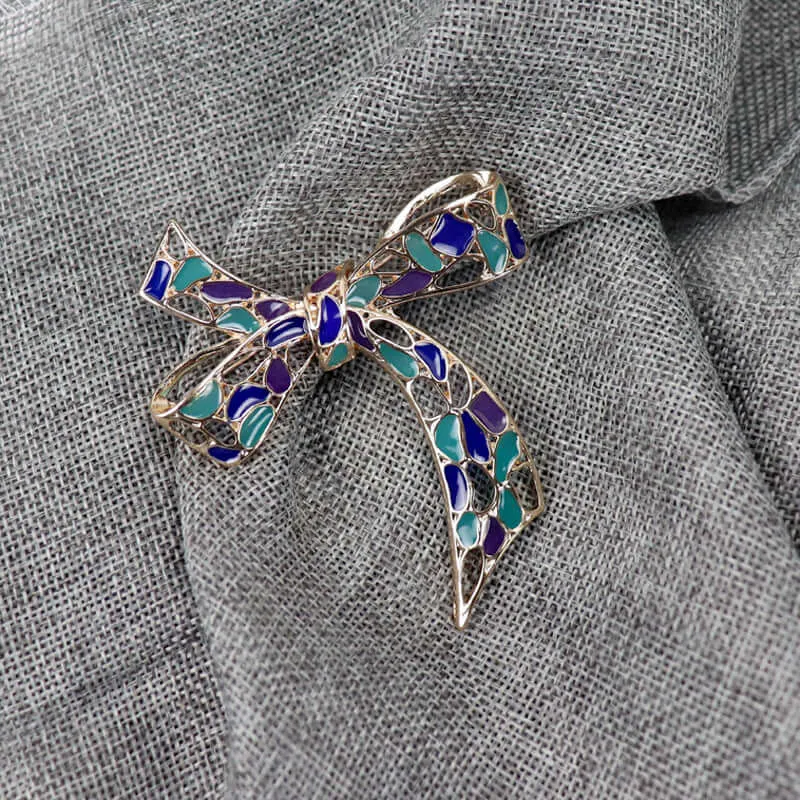 Alloy Hollow Enamel Oil-Drop Bow Brooch