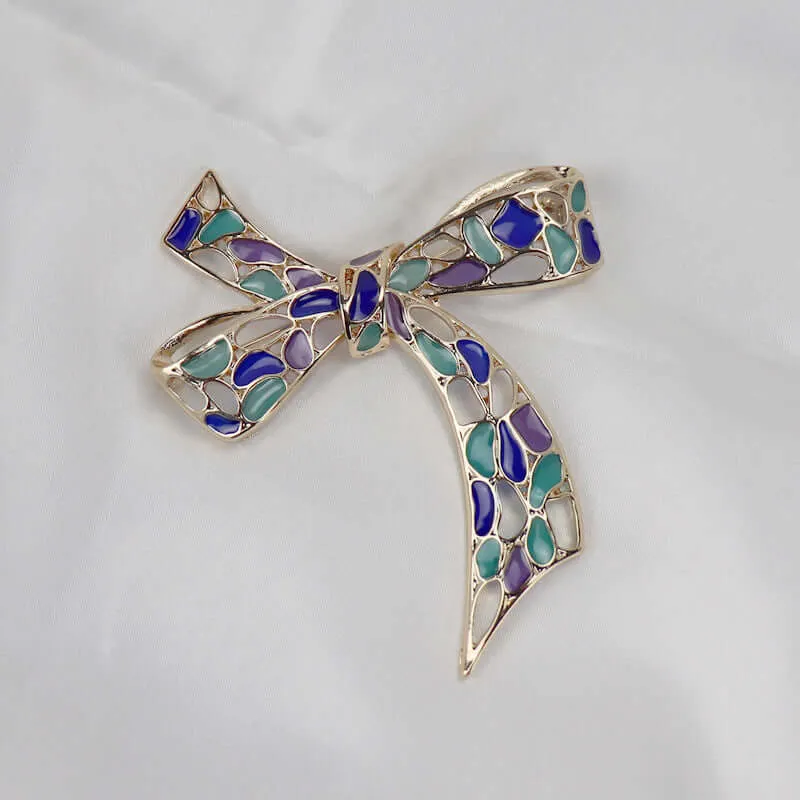 Alloy Hollow Enamel Oil-Drop Bow Brooch