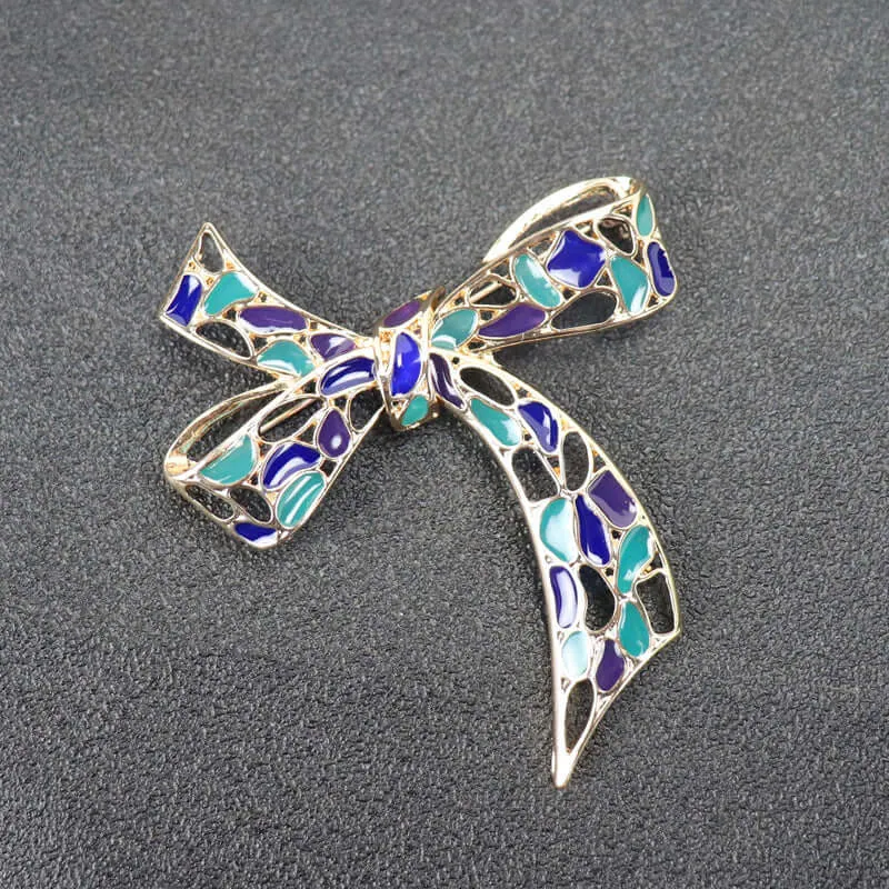 Alloy Hollow Enamel Oil-Drop Bow Brooch