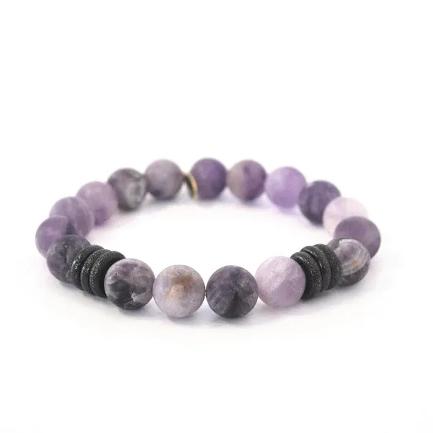 Amethyst Bead Bracelet | Matte Frost   Gunmetal Rings