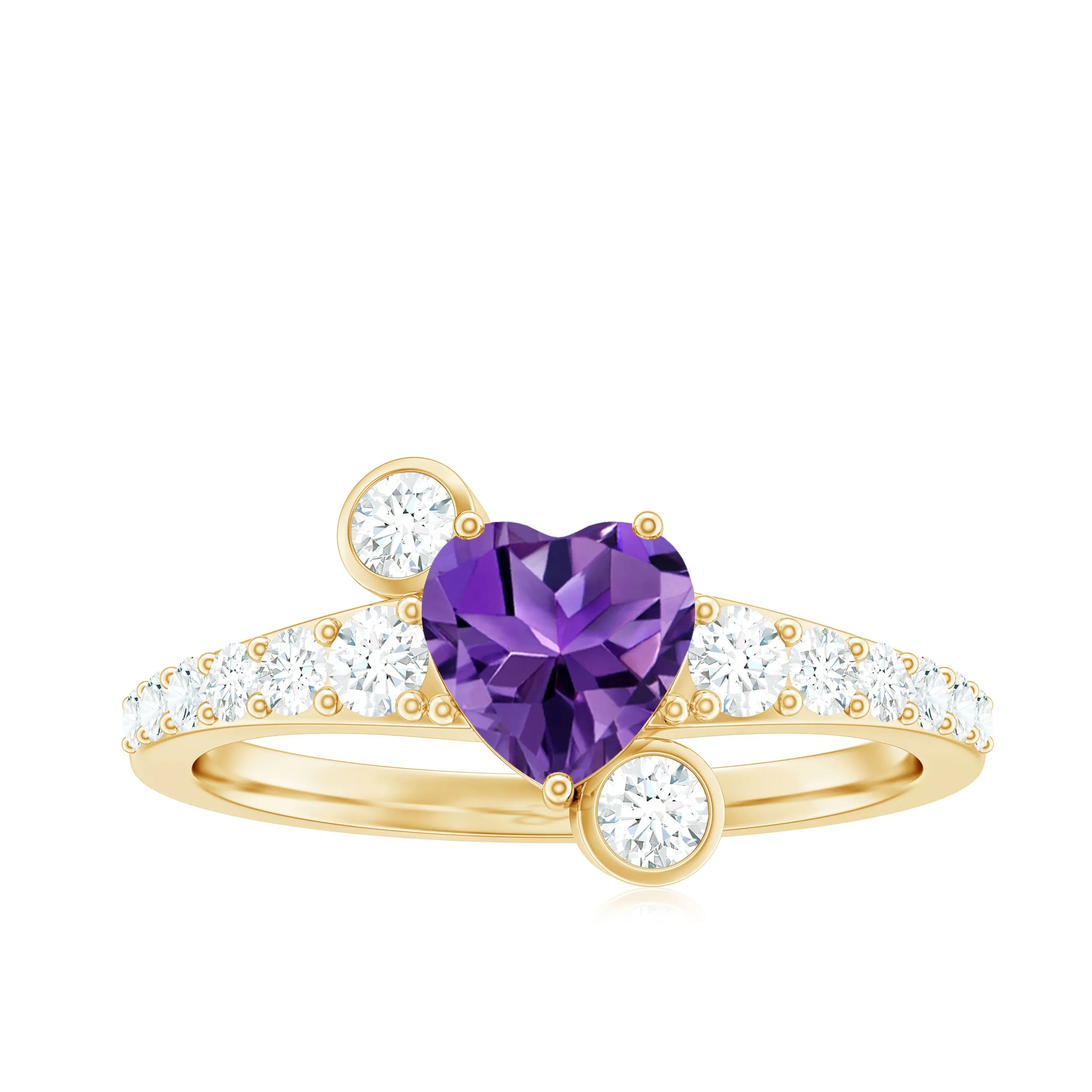 Amethyst Heart Engagement Ring with Diamond Side Stones