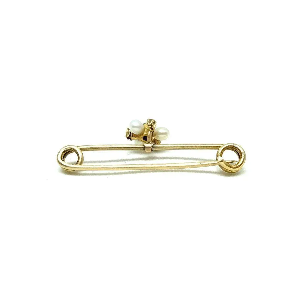 Antique Victorian 9ct Gold Diamond & Pearl Bar Gemstone Brooch