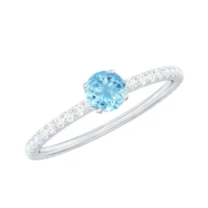 Aquamarine Dainty Solitaire Ring with French Pave Set Diamond