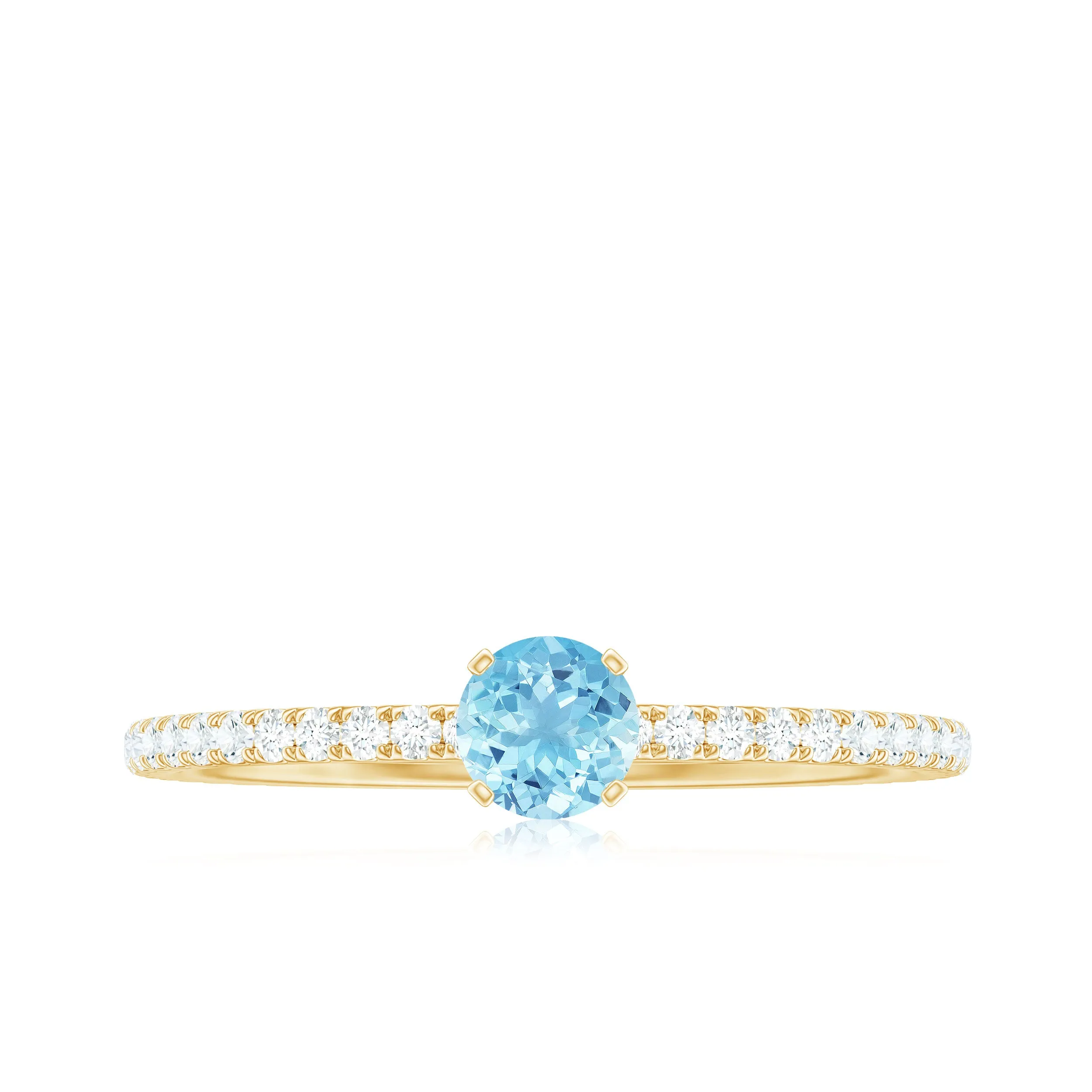 Aquamarine Dainty Solitaire Ring with French Pave Set Diamond