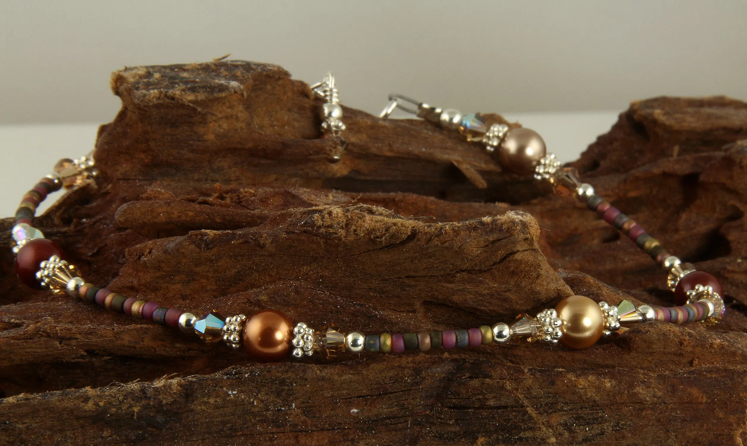 Autumn Brown Pearl Beaded Anklet