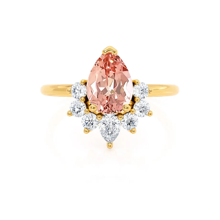 BALLET - Chatham® Pear Champagne Sapphire & Diamond Half Halo Tiara Ring 18k Yellow Gold