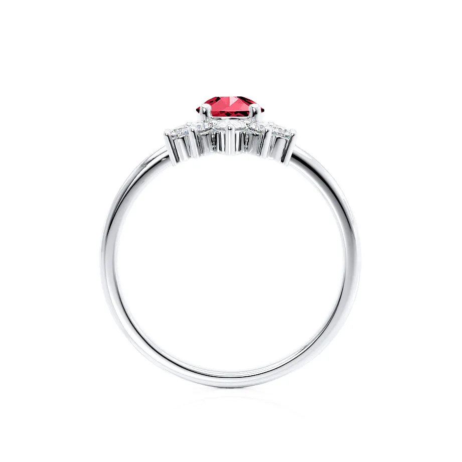 BALLET - Chatham® Pear Ruby & Diamond Half Halo Tiara Ring 18k White Gold