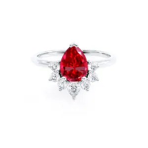 BALLET - Chatham® Pear Ruby & Diamond Half Halo Tiara Ring 18k White Gold