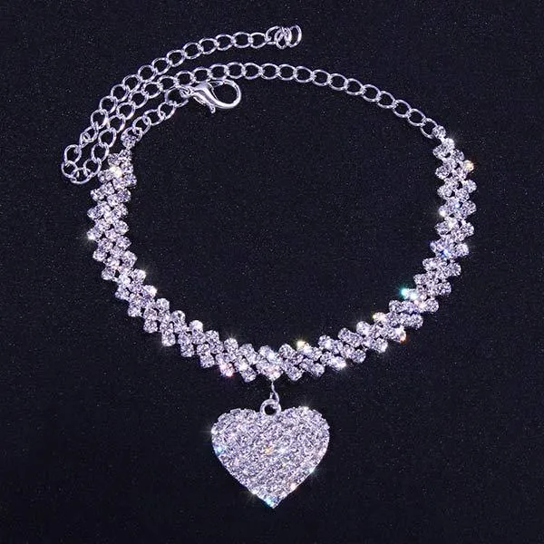 Beach Rhinestone Heart Anklet 50243492C