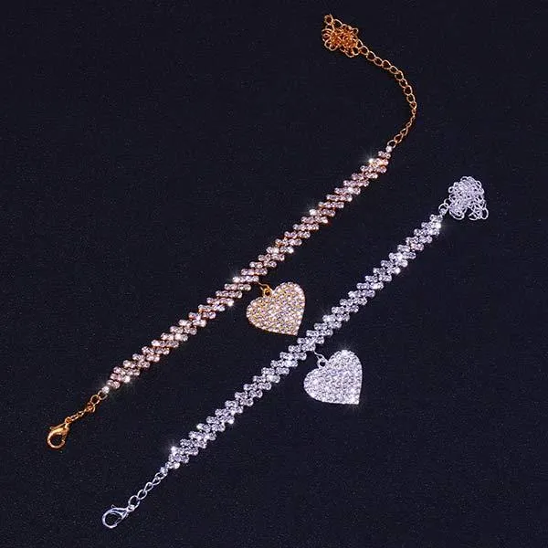 Beach Rhinestone Heart Anklet 50243492C