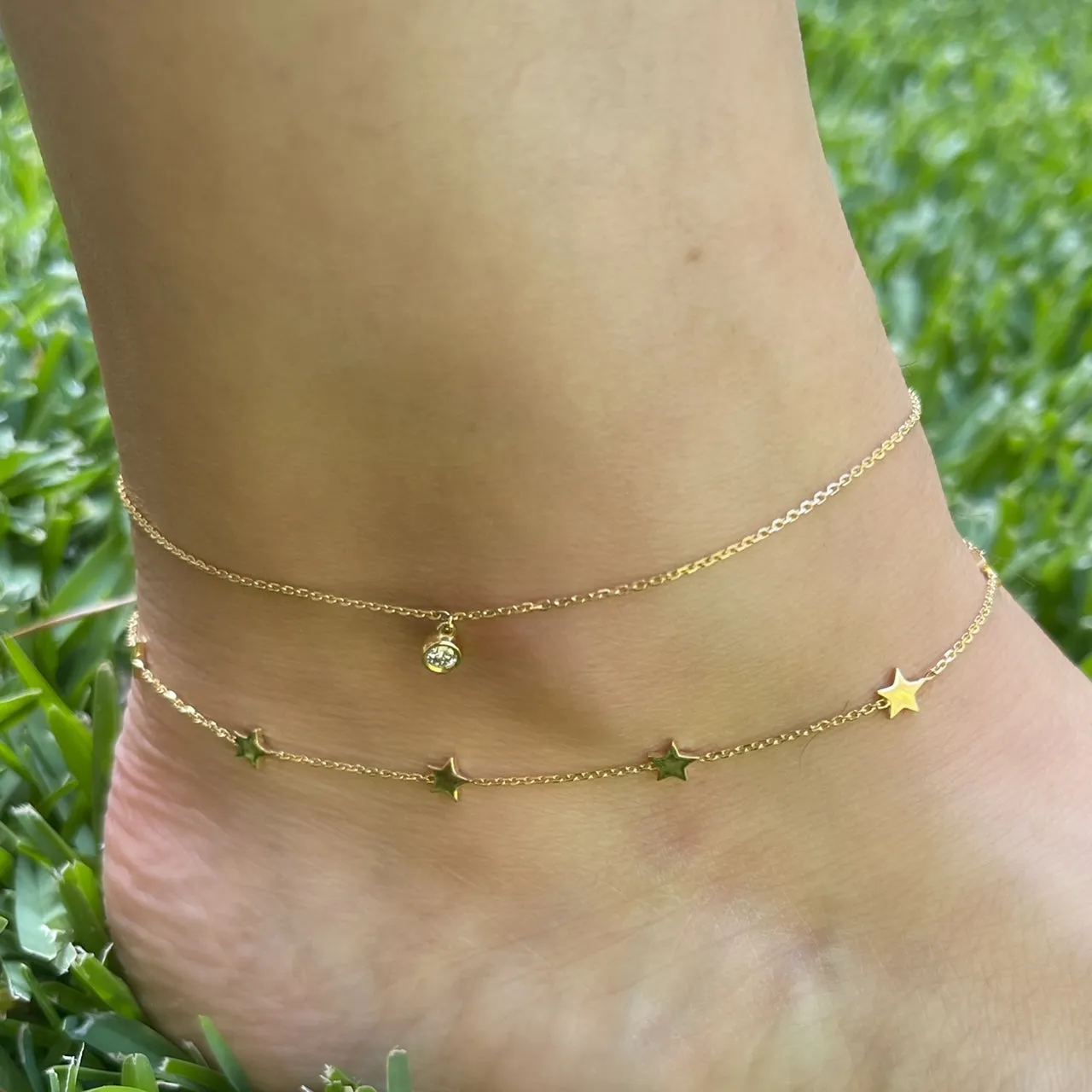 Bezel Set Diamond Charm Anklet