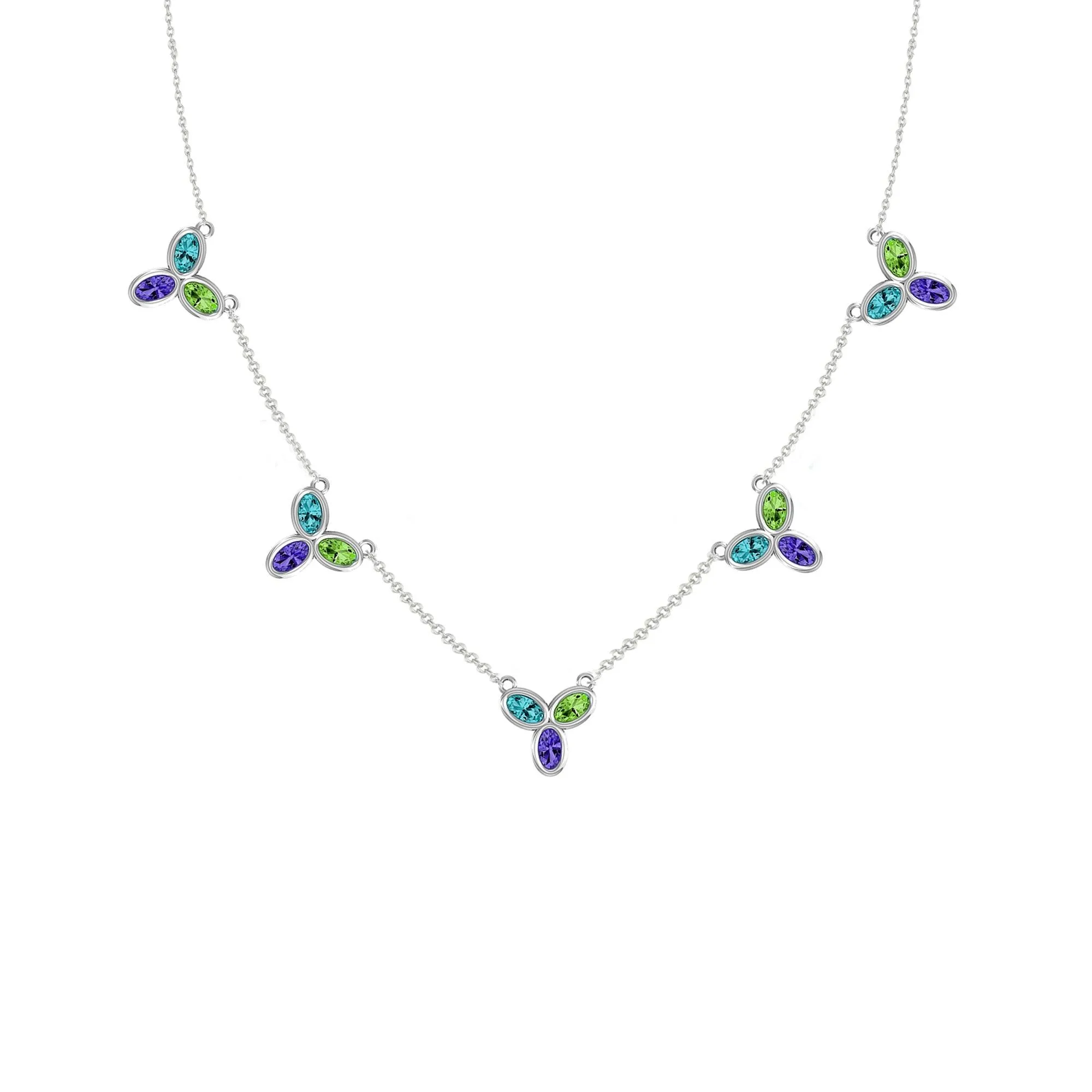 Blue Topaz, Amethyst, and Peridot Silver Necklace