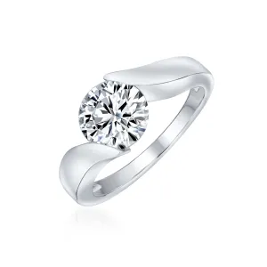 Bridal AAA CZ Solitaire Modern Promise Engagement Ring .925 Silver