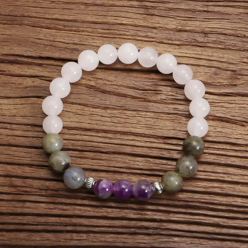 Buddha Stones 108 Mala Beads White Agate Amethyst Black Glitter Stone Protection Bracelet