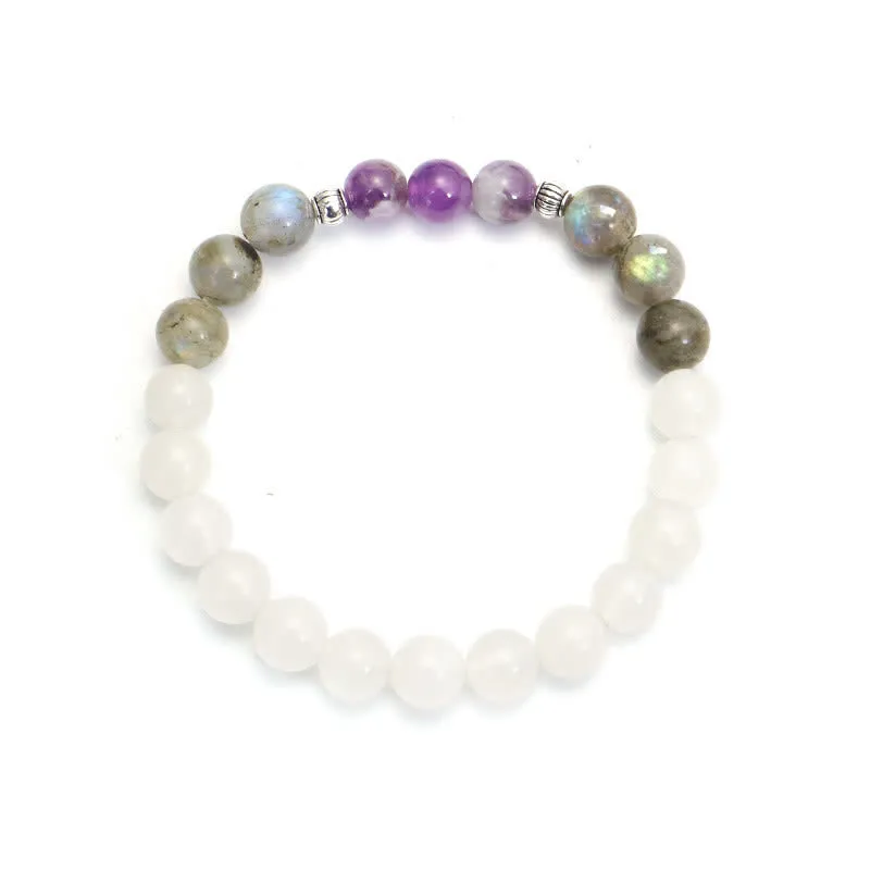 Buddha Stones 108 Mala Beads White Agate Amethyst Black Glitter Stone Protection Bracelet